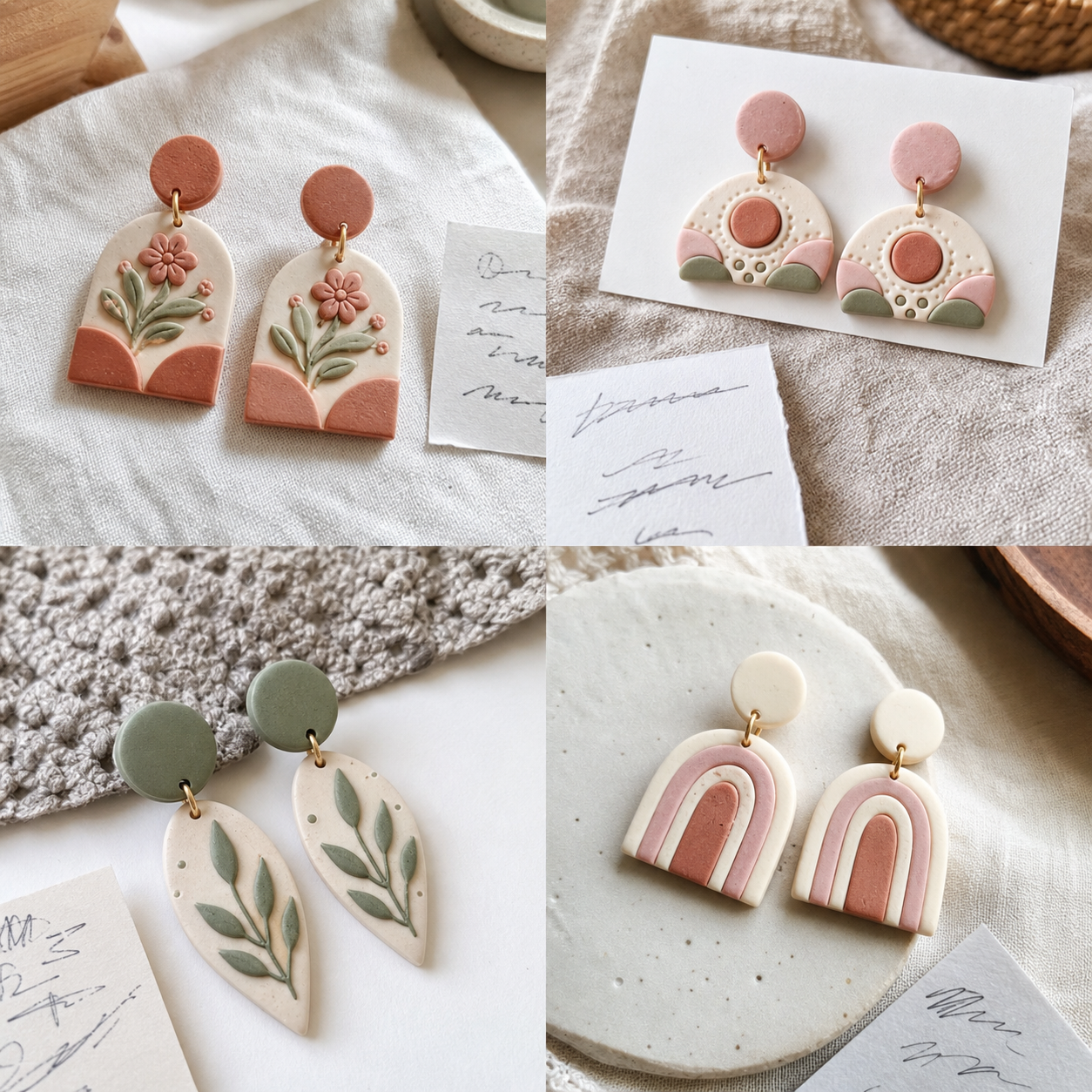 Example clay earring styles in a soft warm palette